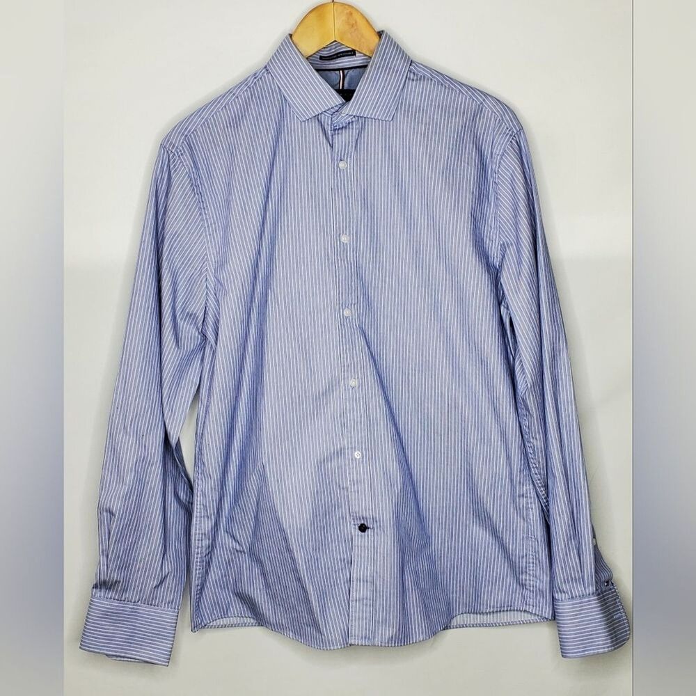 Men's Tommy Hilfiger Wrinkle Free Light Blue & White Long Sleeve Shirt 16- 34/35